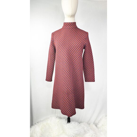 Tuckernuck | Sz S | Navy & Burnt Orange Geometric Print Quilted Mock Neck Dress - Picture 7 of 10